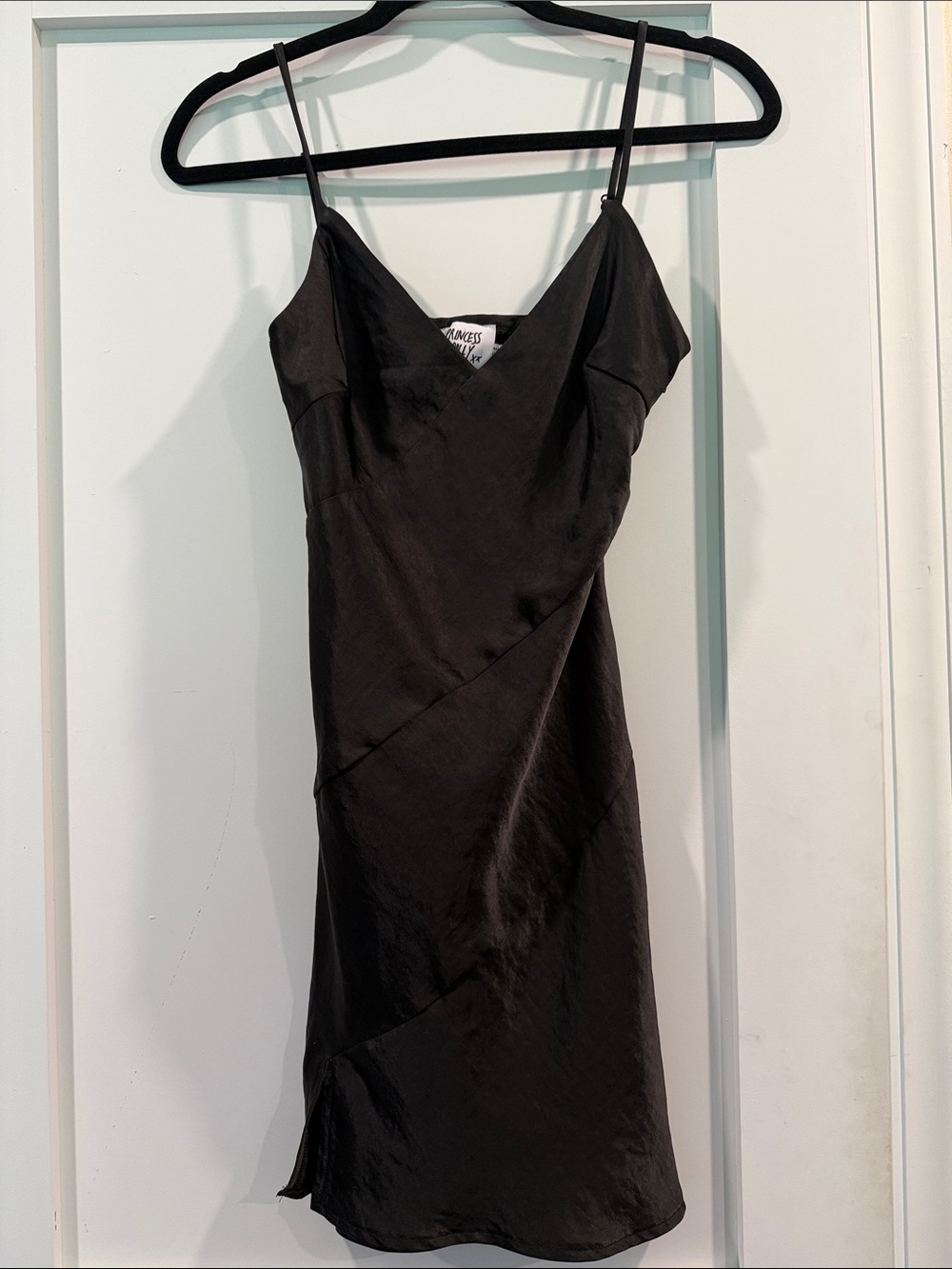 Princess Polly Black Slip Dress with V-Neck and Spaghetti Straps